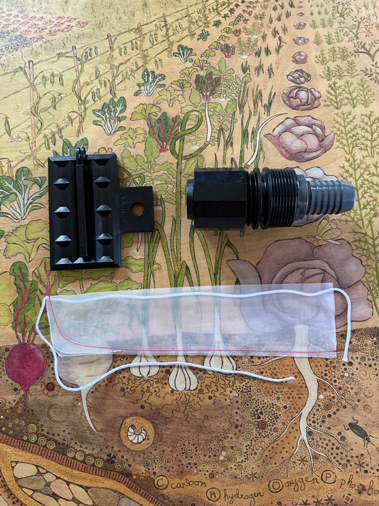 Sumisansui R series 1 inch barb connection kit, fabric filter, and tube stopper 'sumi soaker R-wide sumisoaker max'