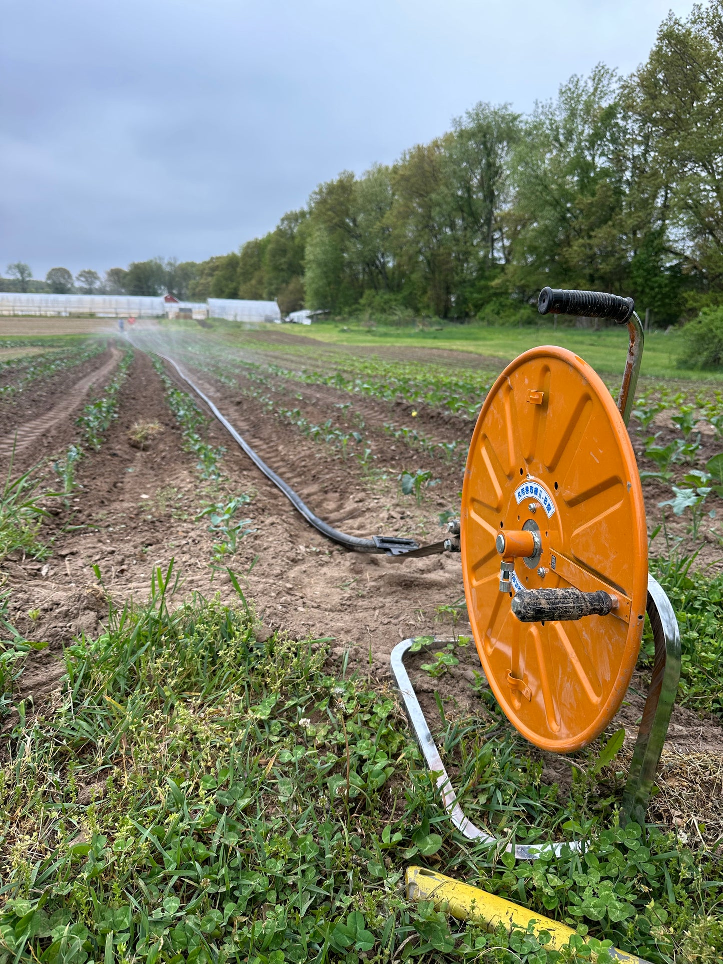 Sumisansui r-wide irrigation tube in field with sumisansui r winder, sumi soaker, sumisoaker max