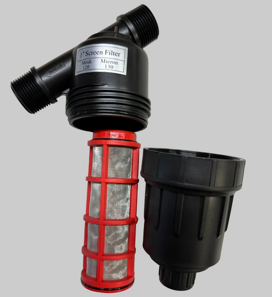 Plastic Y filter 1" with stainless screen for Sumisansui Sumi Soaker Mark II and Mark 3 Irrigation tubes