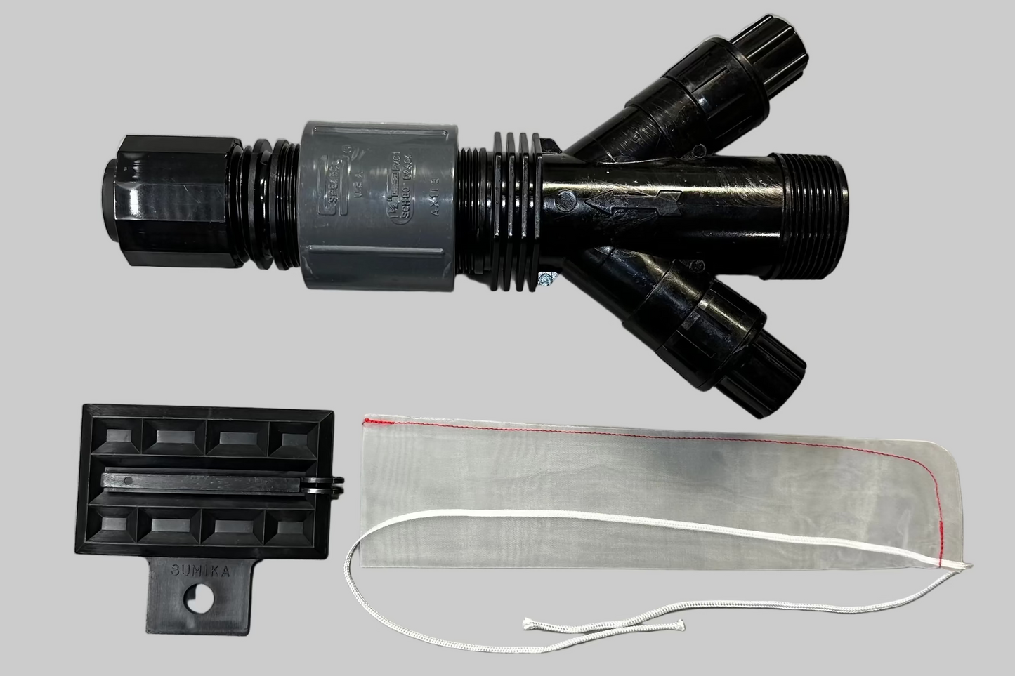 Sumisansui R start connector with 30 psi/35gpm pressure regulator, sumisansui fabric filter and tube stopper. sumi soaker R-wide sumisoaker max