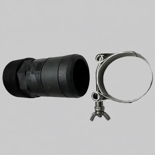 Sumi Rain threaded connector with stainless wide band T bolt hose clamp for Sumi Soaker Max