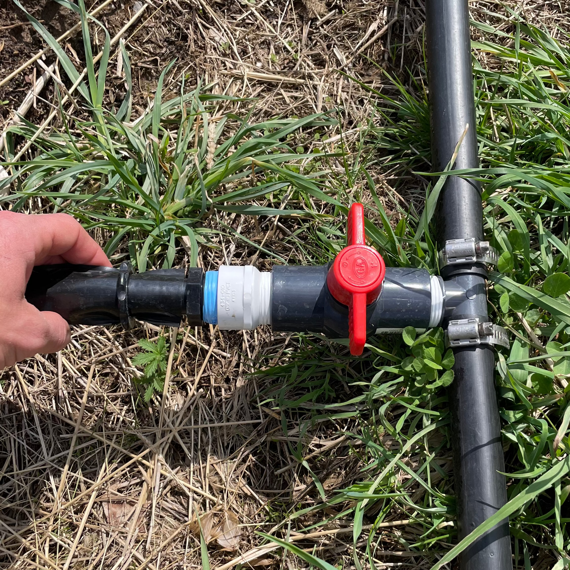 1" Barbed PVC T Fitting with Valve to adapt Sumisansui Sumi Soaker Mark II III 3 R Wide Max in field with header pipe