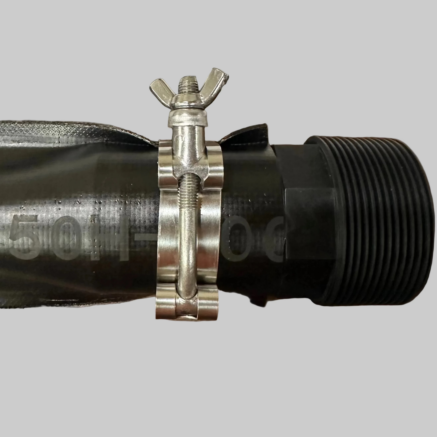 Sumi Rain threaded connector with stainless wide band T bolt hose clamp for Sumi Soaker Max