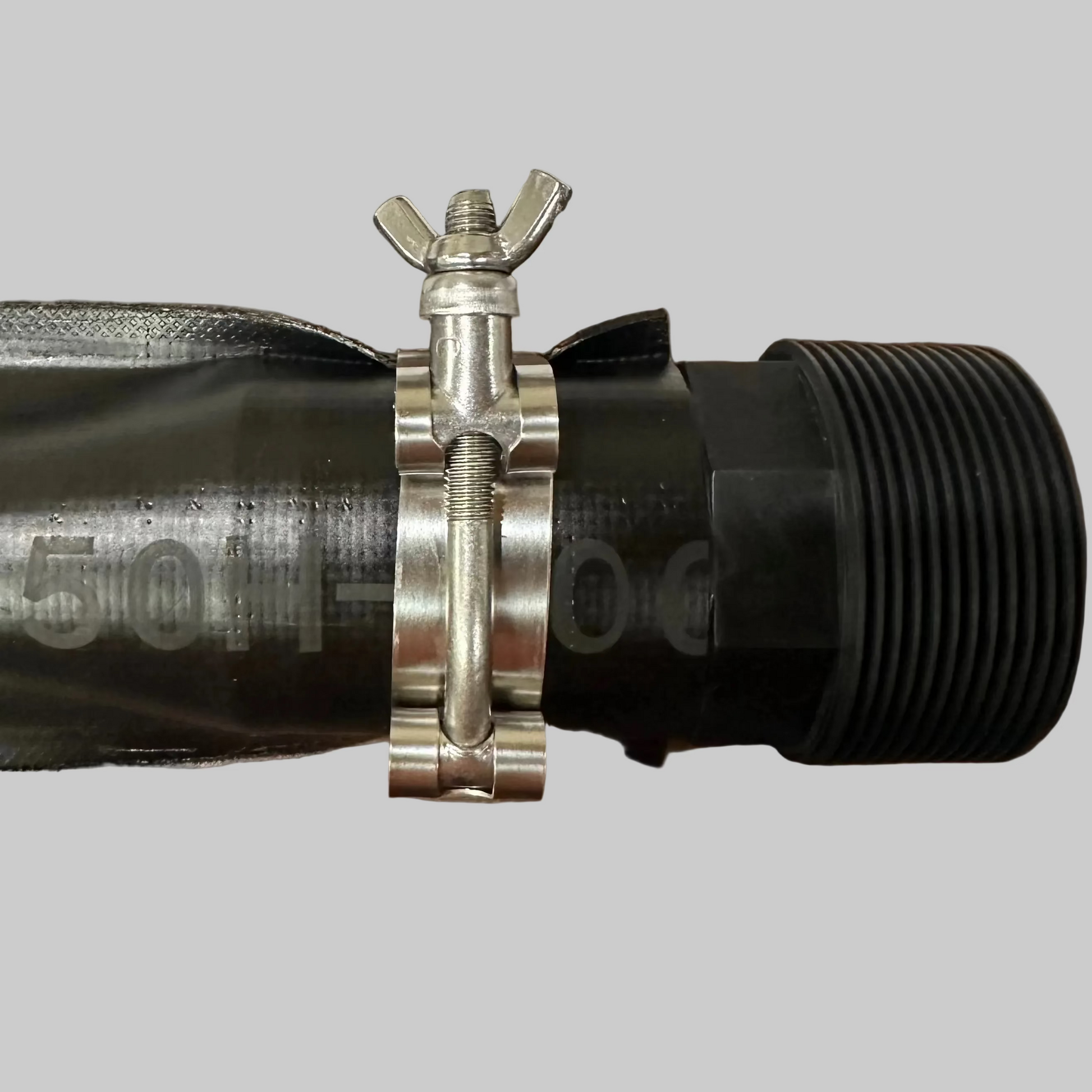 Sumi Rain threaded connector with stainless wide band T bolt hose clamp for Sumi Soaker Max
