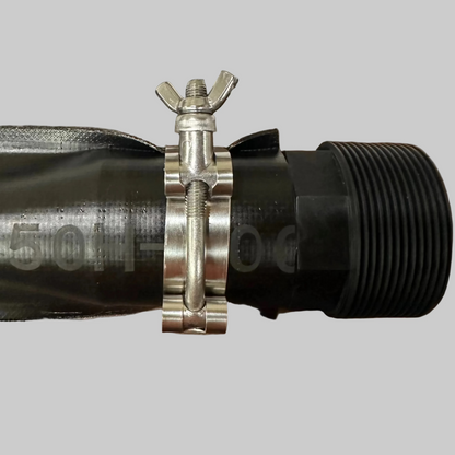Sumi Rain threaded connector with stainless wide band T bolt hose clamp for Sumi Soaker Max
