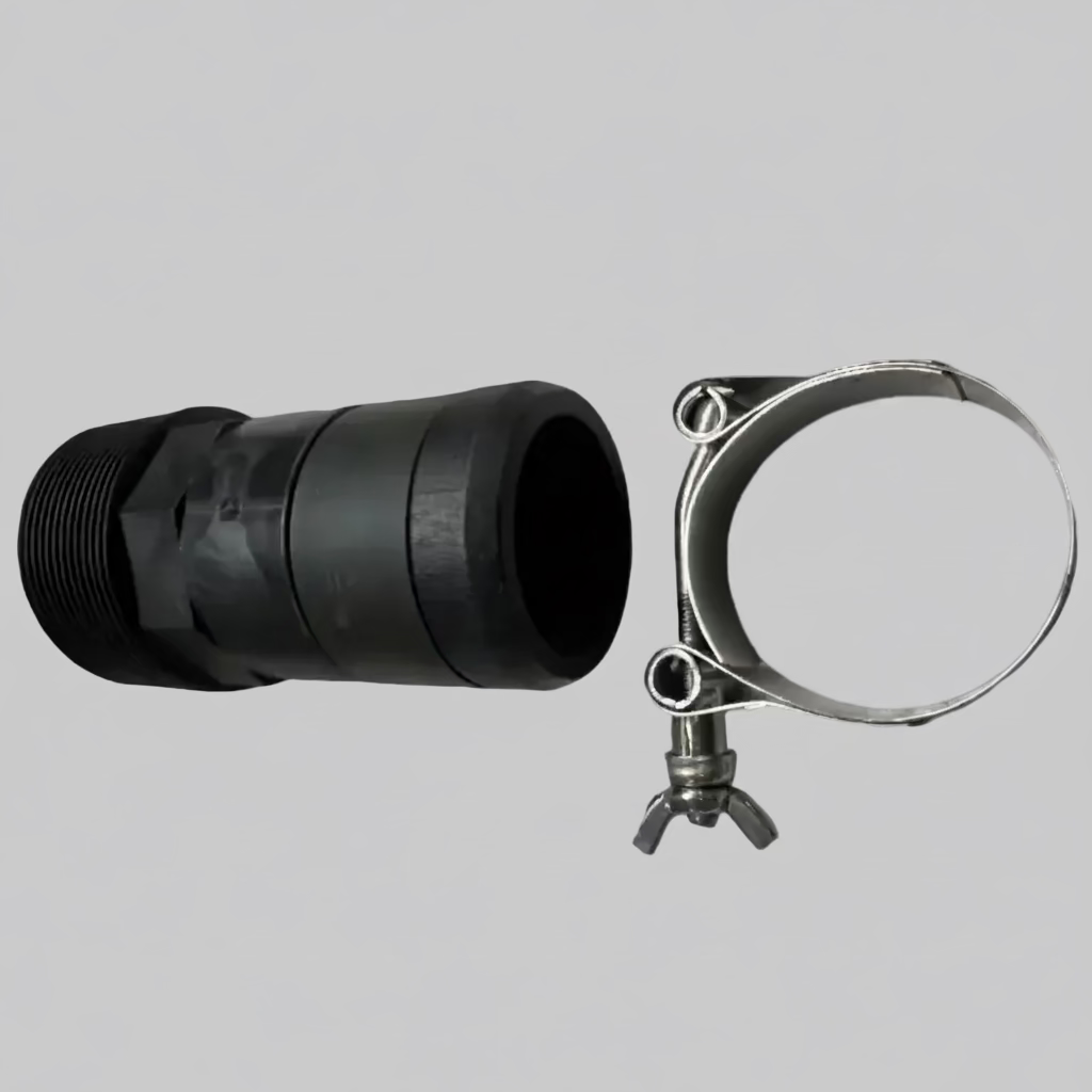Sumi Rain threaded connector with stainless wide band T bolt hose clamp for Sumi Soaker Max