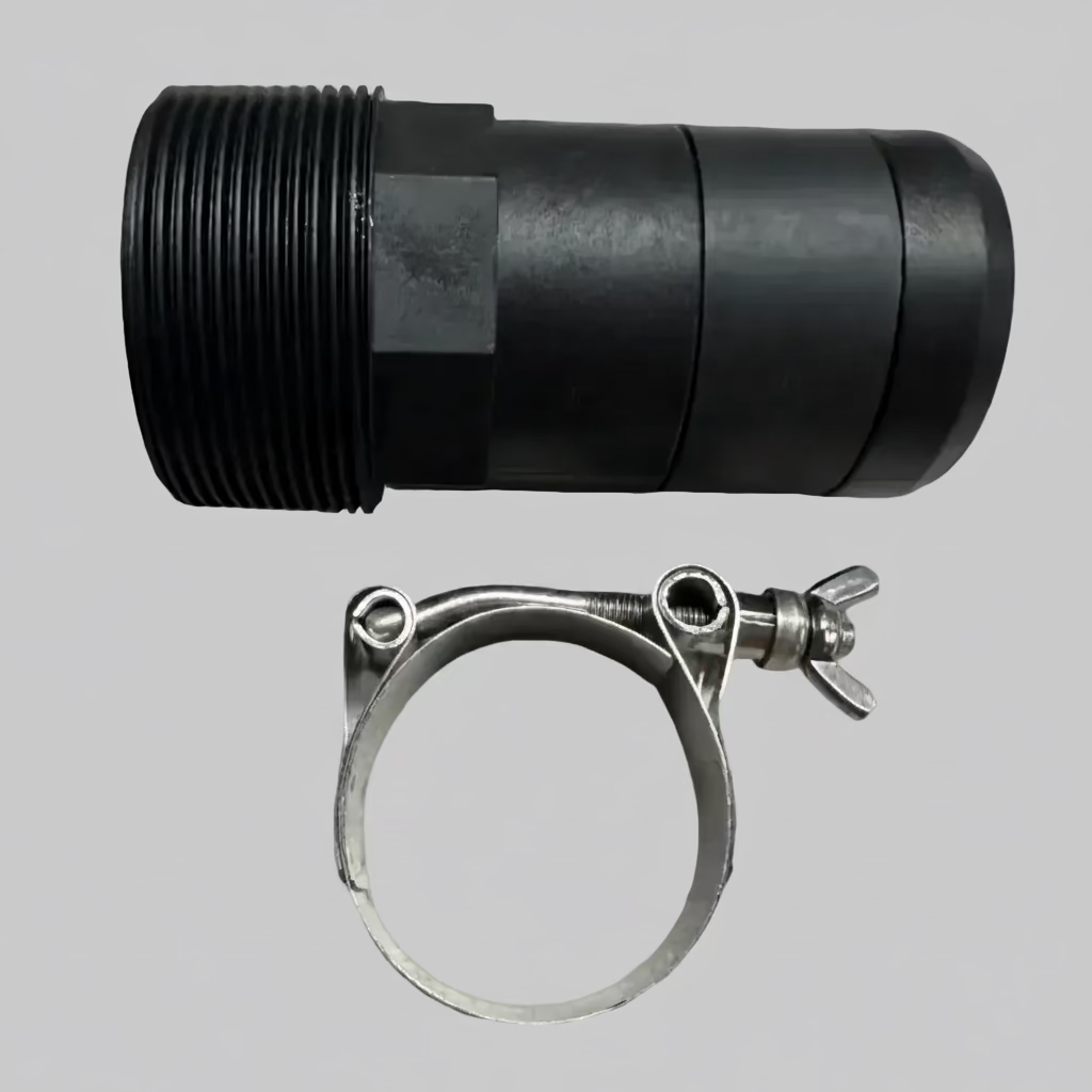 Sumi Rain threaded connector with stainless wide band T bolt hose clamp for Sumi Soaker Max